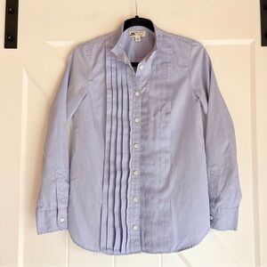 J.Crew Thomas Mason Tuxedo Shirt Womens 0 Blue Pleated Front Button Down